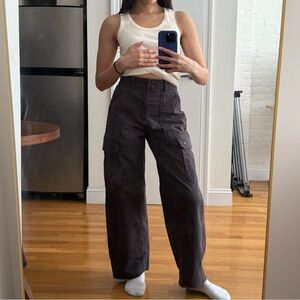 Gu High-Rise Barrel Leg Cargo Pants — Dark Gray Size S